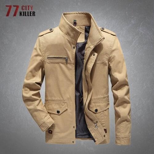 Military Jacket Men Casual Slim Stand Collar Multiple Pockets Cotton Jackets Male Outdoor Commute Tactical Clothing Mens Coats