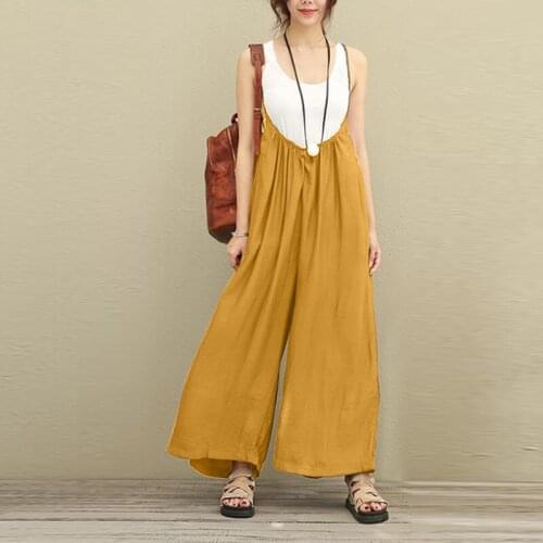 2021 Summer Ladies Light Mature and Elegant Temperament Washed Cotton One-Piece Sling Wide-Leg Pants