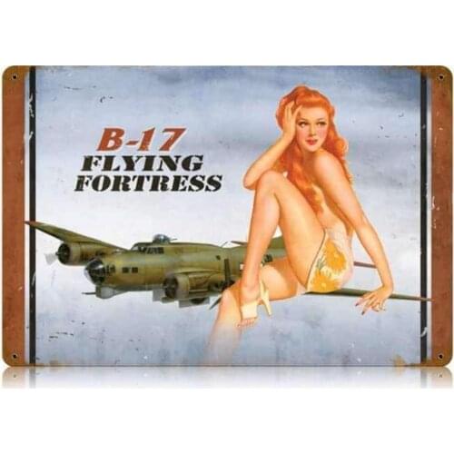 Losea B-17 Redhead - Pin-Up Girl Metal Vintage Tin Sign Wall Decor