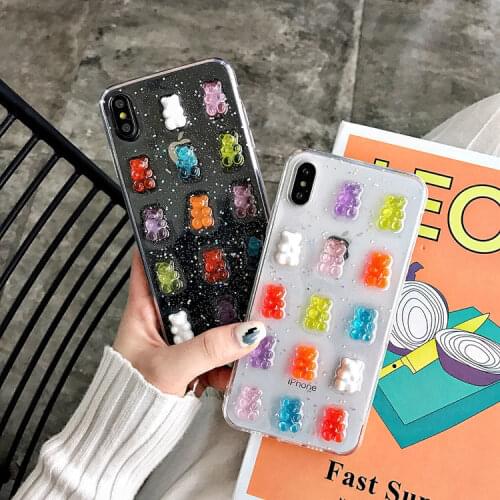 Cute Glitter Candy Jelly 3D Cute Bear Phone Case For iPhone 11 12 Pro Max Mini SE 2020 6 7 8 Plus XS X XR Cases Back Cover Coque