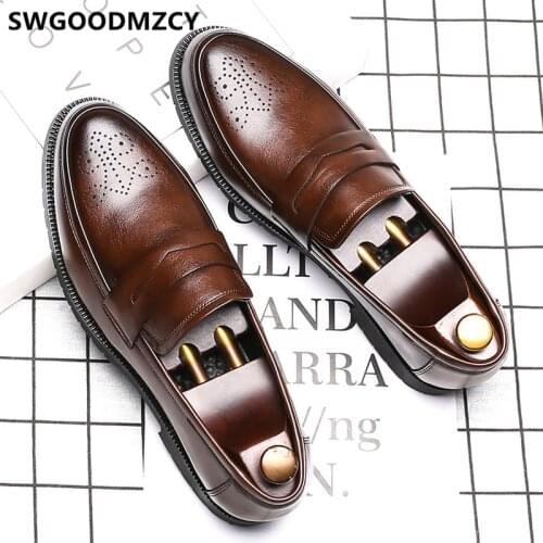 Italian Shoes Men Formal Brand Brogue Shoes Men Leather Coiffeur Official Shoes For Men Loafers Big Size 48 Sepatu Slip On Pria