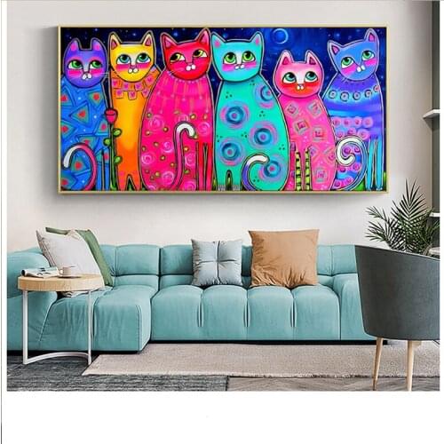 Diy Rhinestones of Pictures Diamond Mosaic Colorful Cats 5d Diamond Painting full square diamond embroidery round drill ZP-3631