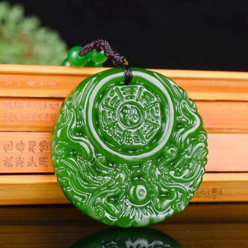 Natural Green Hand-carved Double Dragons, Jade Pendants, Jewelry Necklaces, Dragon Chinese Zodiac, Mens and Womens Styles