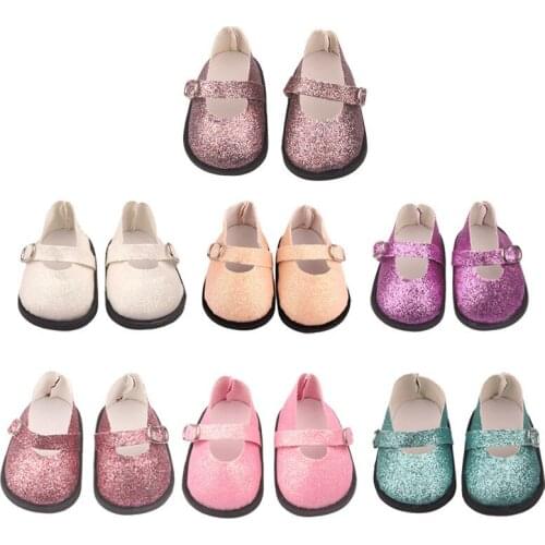 2021 New Pattern Fashion Sequin Buckle Shoes Fit 18 Inch American & 43 Cm Baby New Born Doll Accessories Generation Girls Toy