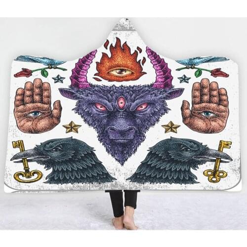 Old school Animals Hooded Blanket Portable Winter Wearable Microfiber Hoodie Blanket Cloak Blankets Sofa Bed Throw Blanket