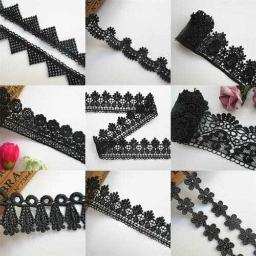 Soluble Black Flowers Embroidered Lace Trim Ribbon Fabric DIY Garment Accessories Sewing Supplies Craft For Costume Decoration
