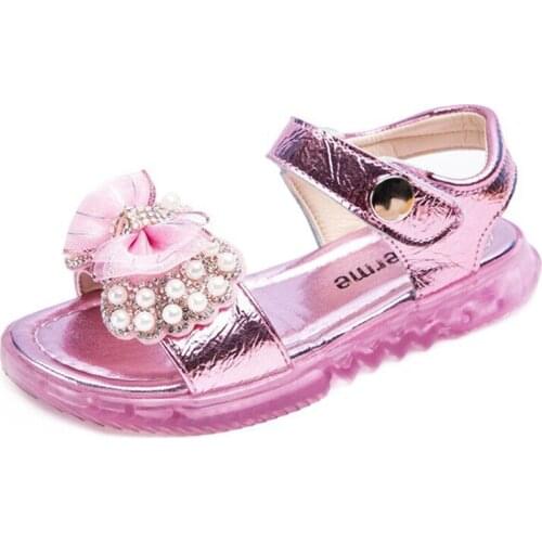 Sandals For Girls Pearl Bow Princess Shoes Childrens 2020 Summer Fashion Comfortable Garden Shoes Party Sandals High Quality