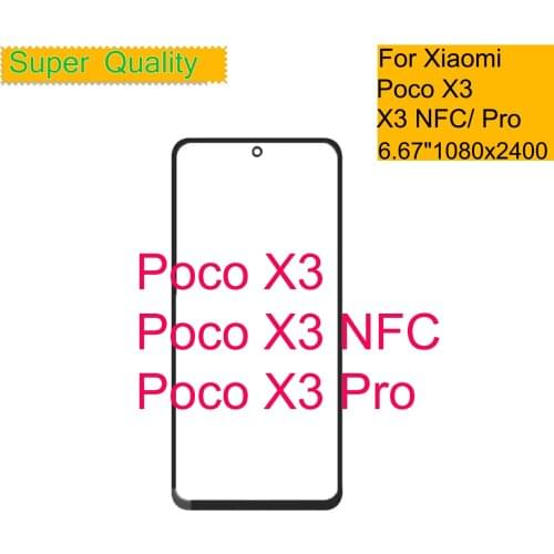 10Pcs/Lot For Xiaomi Poco X3 NFC Touch Screen Panel Front Outer Glass Lens For Poco X3 Pro LCD Glass Front With OCA Glue