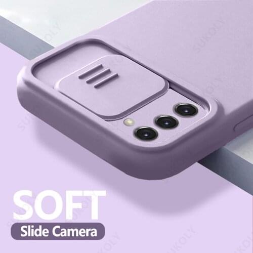 Slide Lens Protection Phone Case For Samsung Galaxy A52 A72 A32 S21 Ultra Plus A71 Shockproof Soft TPU Silicone Back Cover
