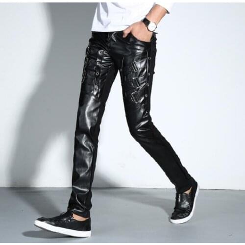 Thermal autumn personality fashion men motorcycle leather pants harem pant men feet trousers pantalones hombre pantalon homme