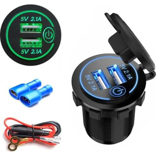 Universal 12V / 24V Car Cigarette Lighter Socket Dual USB Car Charger Adapter Recessed Quick Charge Car Accessories