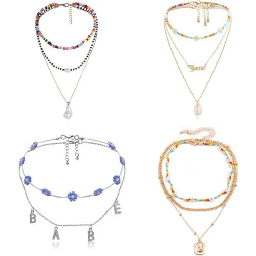 Colorful Beads Chain Fashion Pendant Necklace For Women Goth Punk Chains Choker Collar Necklace Jewelry Aesthetic Gothic Chocker