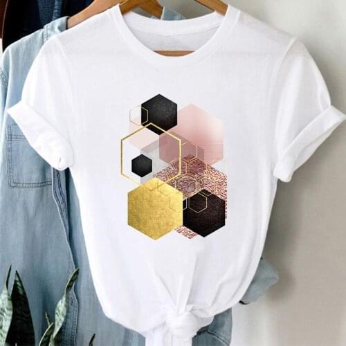 Summer Women T-shirt Geometry Printed Tshirts Casual Tops Tee Harajuku 90s Vintage White Tshirt Female Clothing