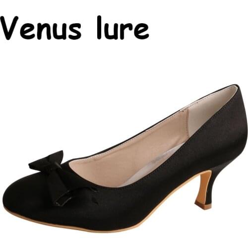 Custom Handmade Ladies Wide Black Low Heel Evening Shoes Round Toe Size 6