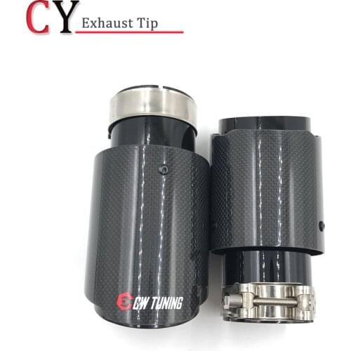 1PCS Plain Weave Glossy Carbon Car Exhaust System Muffler Tip Tail Pipes Universal Straight Black Stainless Steel