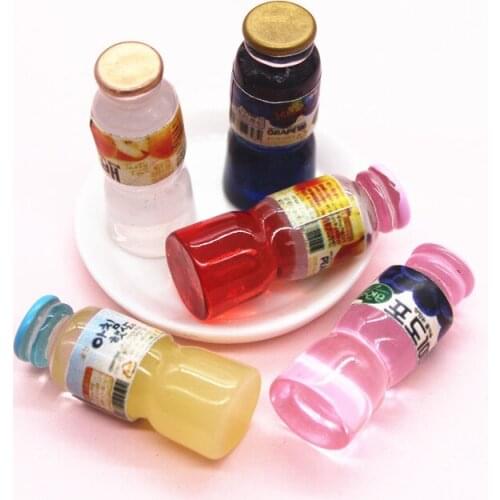 10pcs Mix Colors Kawaii Resin Simulation 3D Fruit Juice Bottle Miniature Art Flatback Cabochon DIY Craft Decoration,11*28mm