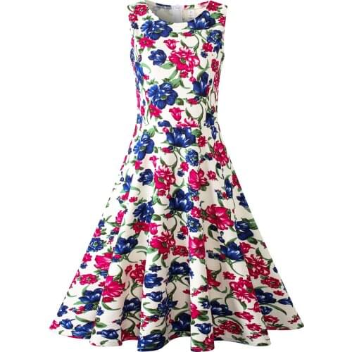 2018 Summer O Neck Women Dress Floral Print sleeveless Dresses Party Dress Vestido