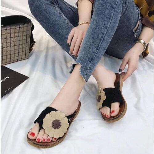 2021 Flower Beach Sandals Flip Flop Womens Fashion Foot Flat Bottom Antiskid Lazy Shoes
