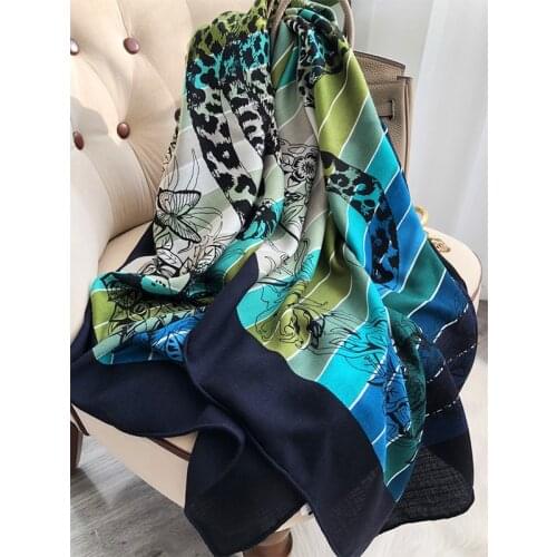30% silk 70% Cashmere scarf Women Cool green large square scarf autumn winter Korean lady scarf shawl Beach Travel office