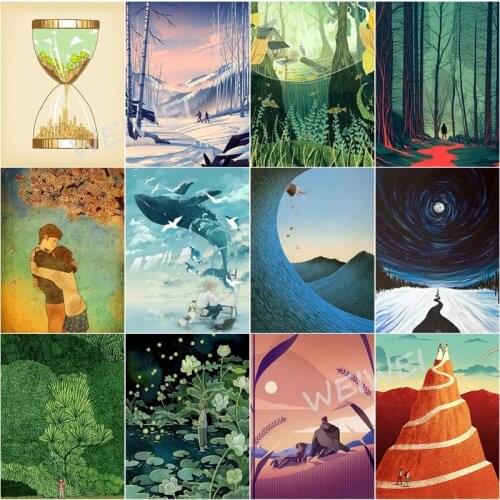 5D Diy Aestheticism Animation Style Scenery Diamond Painting Full Square Round Rhinestones Picture Diamond Embroidery Home Decor