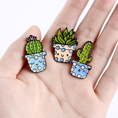 8 Styles Cartoon Potted Plant Enamel Pins Cartoon Cactus Aloe Brooches Lapel Pin Shirt Bag Badge Natural Jewelry Friends Gifts