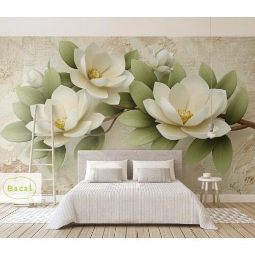 Bacal 3D Modern Photo 5D Wallpaper Mural Painting White Flowers For Living Room Bedroom TV Background Floral Home Decor Paper