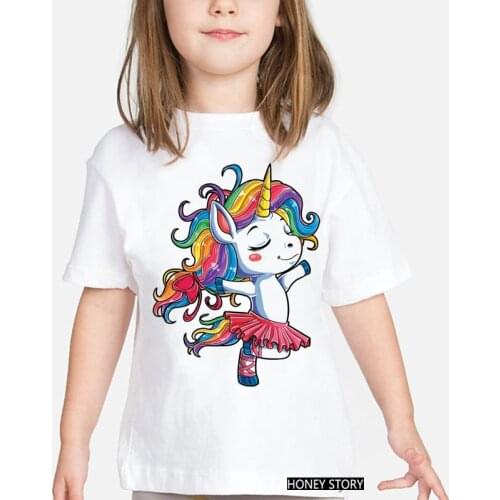 Ballet Dancer Unicorn T shirt Kids Girls Rainbow Ballerina Gifts Party T-shirt Camisetas Kawaii Children Clothing Summer Tops