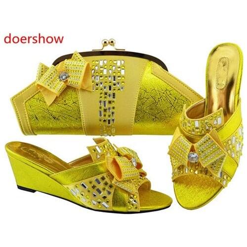 Doershow new come Italian Shoe with Matching Bag African Shoe and Bag Set for Party In Women Italian Shoe with Bag yellow!HH1-18