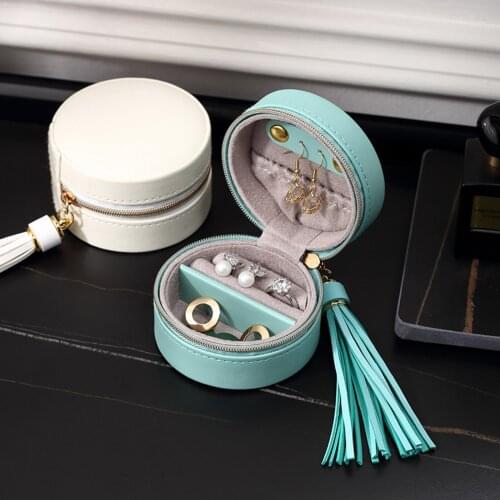 Travel Jewelry Case PU Leather Small Round Jewelry Organizer Rings Earrings Storage Box for Women