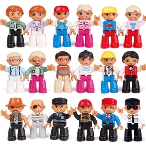 Action Figures Big Size Duplo Blocks Model Building Blocks Accessory Family Series Policemen Doctor Character Toys For Children