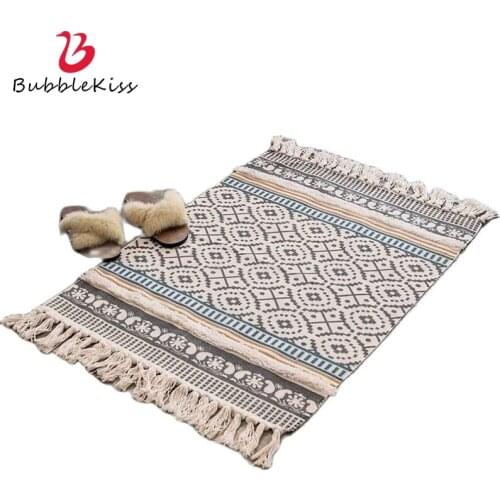 Bubble Kiss Cotton Carpet Home Tassel Floor Mats Fashion Living Room Doormat Bedroom Wall Tapestry Geometry Pattern Washable Rug
