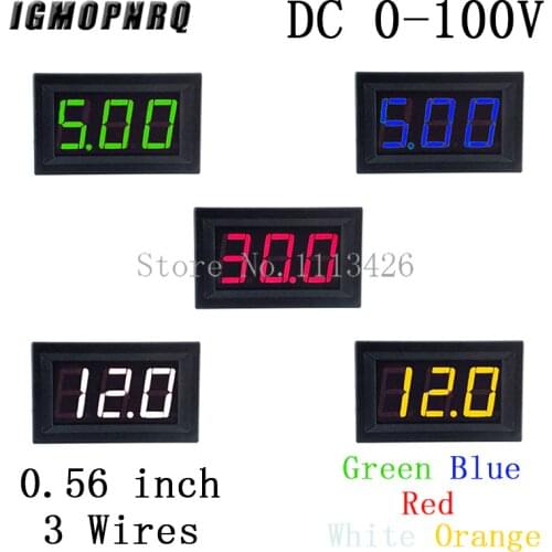 Mini Voltmeter Tester Digital Voltage Test Battery DC 0-100V 3 Wires Red Green Blue Orange White for Auto Car LED Display Gauge