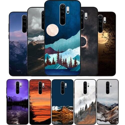 Mountain Marble Moon Sun Forest black Silicone Phone Case For Redmi note 9 8 7 Pro S 8T 7A Cover
