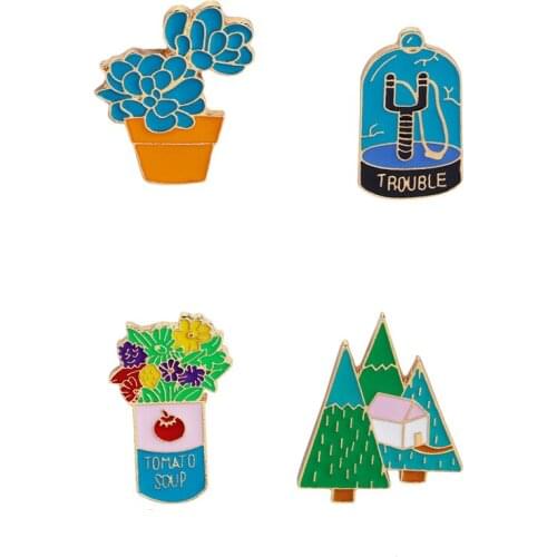 Cartoon Enamel Brooch Creative Plant Potted Woods Green Grass Grass Alloy Brooch Fashion Denim Shirt Collar Badge Jewelry Gifts