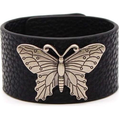 TOTABC Leather Bracelet Mens Gothic Style Fashion New Charm Ladies Bracelet Cuff Leather Animal Butterfly Gift