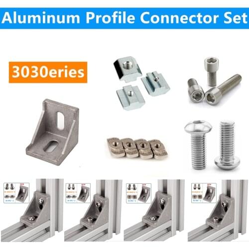 1 Set 3030 Aluminum Profile Connector Set M6X12Mushroom Head Hexagon Screw / Cylindrical Hexagon Head Bolt M6 T-nut / Slide nut