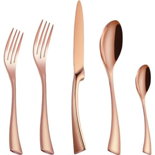 Godinger Rose Gold Flatware Set Mirrored 18/8 Stainless Steel Cutlery Silverware Flatware Sets 5 Piece Set Service for 1