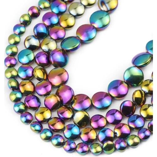 UPGFNK Natural Multicolored Hematite Stone Round Coin Spacer Loose Beads For Jewelry Making 6/8/10mm Diy Bracelet Accessories