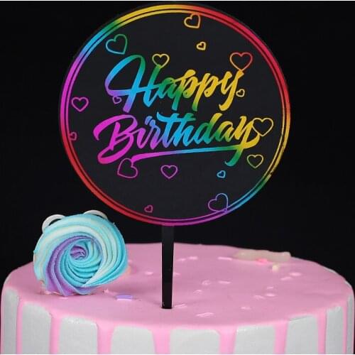 New Colorful Happy Birthday Cake Topper Gold Glitter Printing Birthday Cupcake Toppers for Baby Birthday Party Cake Decorations