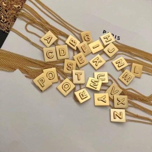 New 26 Letter Square Pendant Necklace Charm Womens Necklace Gold Plated Collarbone Chain Hip Hop Jewelry Birthday Party Gift
