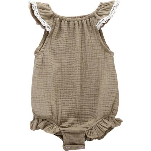 Baby girls clothes summer Fly sleeve lace design cotton linen romper baby jumpsuit outfits newborn clothing costumes for girls