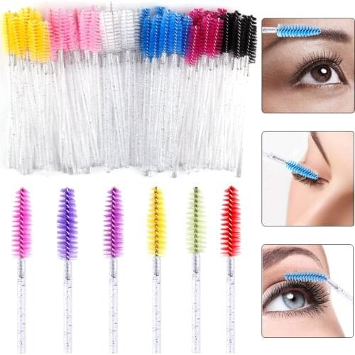 50PCS Disposable Crystal Eyelash Brushes Diamond Handle Mascara Wands Spoolie Eyebrow Applicator Eyelash Extension Accessories