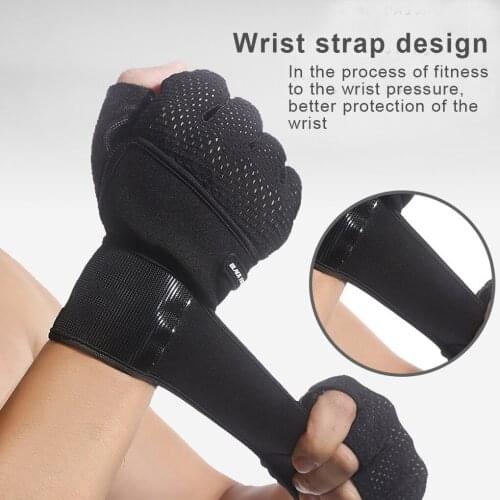 1 Pair Fitness Gloves Men Women Weight Lifting Gloves Belt Breathable Gym Sports Body Building Training Gloves