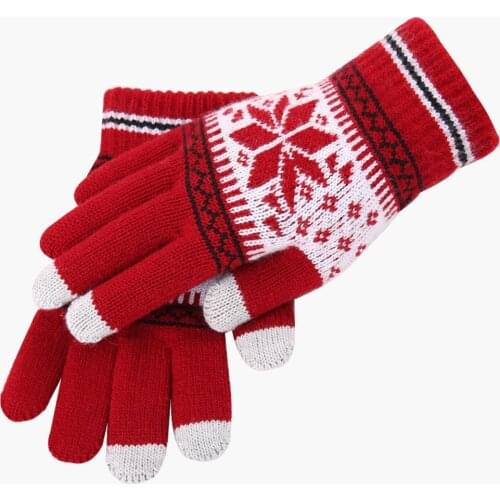 Gloves Unisex Christmas Full Finger Touch Screen Snowflake Knitted Thick Warm Gloves