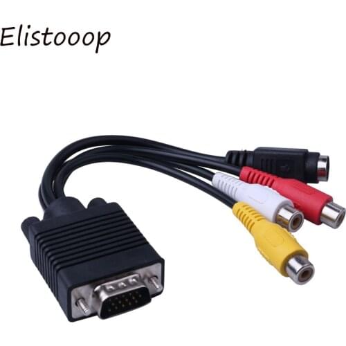 VGA Male to S-Video 3 RCA Jack Female Composite AV TV Out Adapter Converter Connector Video Cable for Laptop PC HDTV