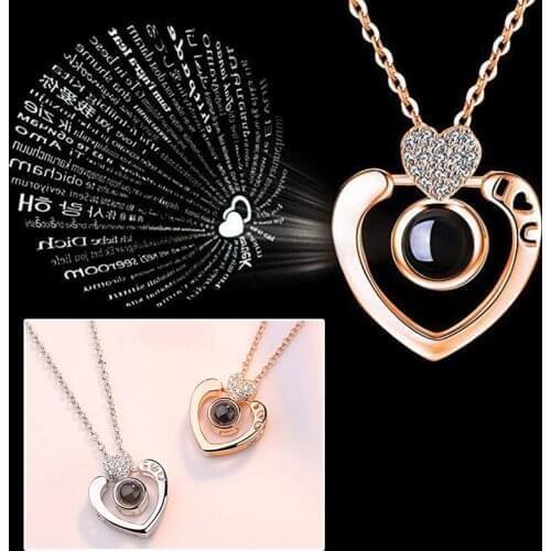 Dropshipping New Rose Gold 100 Languages I Love You Projection Pendant Necklace Romantic Love Memory Wedding Necklace