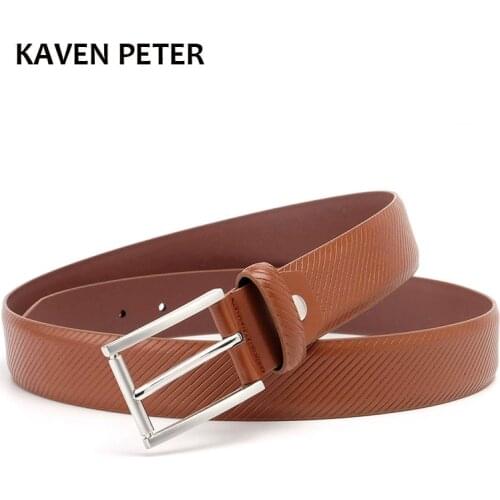 Luxury Genuine Leather Belts for Men Belt Pants Belt Striped Strap For Male 3.5cm Belt Black Dark Blue Dark Brown Ceinture homme