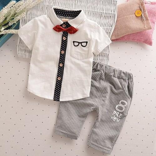 Retail Toddler Children Clothes Summer Baby Boys Clothing Sets Gentleman Clothes Suits Kids Sweatshirt Child Formal Shirt+short