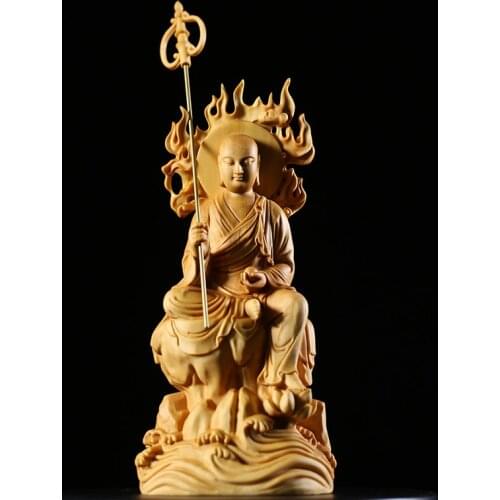 Boxwood 15cm Bodhisattva Ksitigarbha Buddha Statue Figure Sculpture Wood Statues Dizang Buddha Home Decor