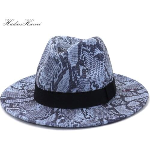 Fall Winter Men Womens New Snake Pattern Jazz Panama Wide Brim Fedora Hat for Ladies Gnetlemen Church Party Hat